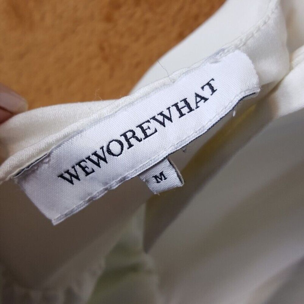 WEWOREWHAT Womens Dress Medium White Midi Charmeuse Corset Empire Minimalist - Picture 6 of 12